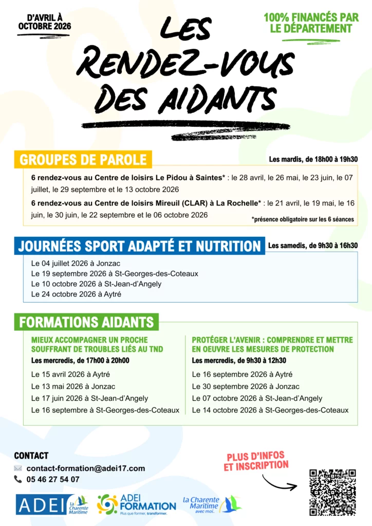 Actions pour les aidants de personnes en situation de handicap gratuit Charente-Maritime